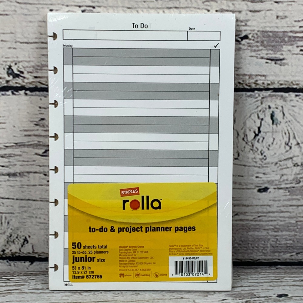 Staples Rolla To-Do Project Planner Pages Junior Size 50 Sheets NEW